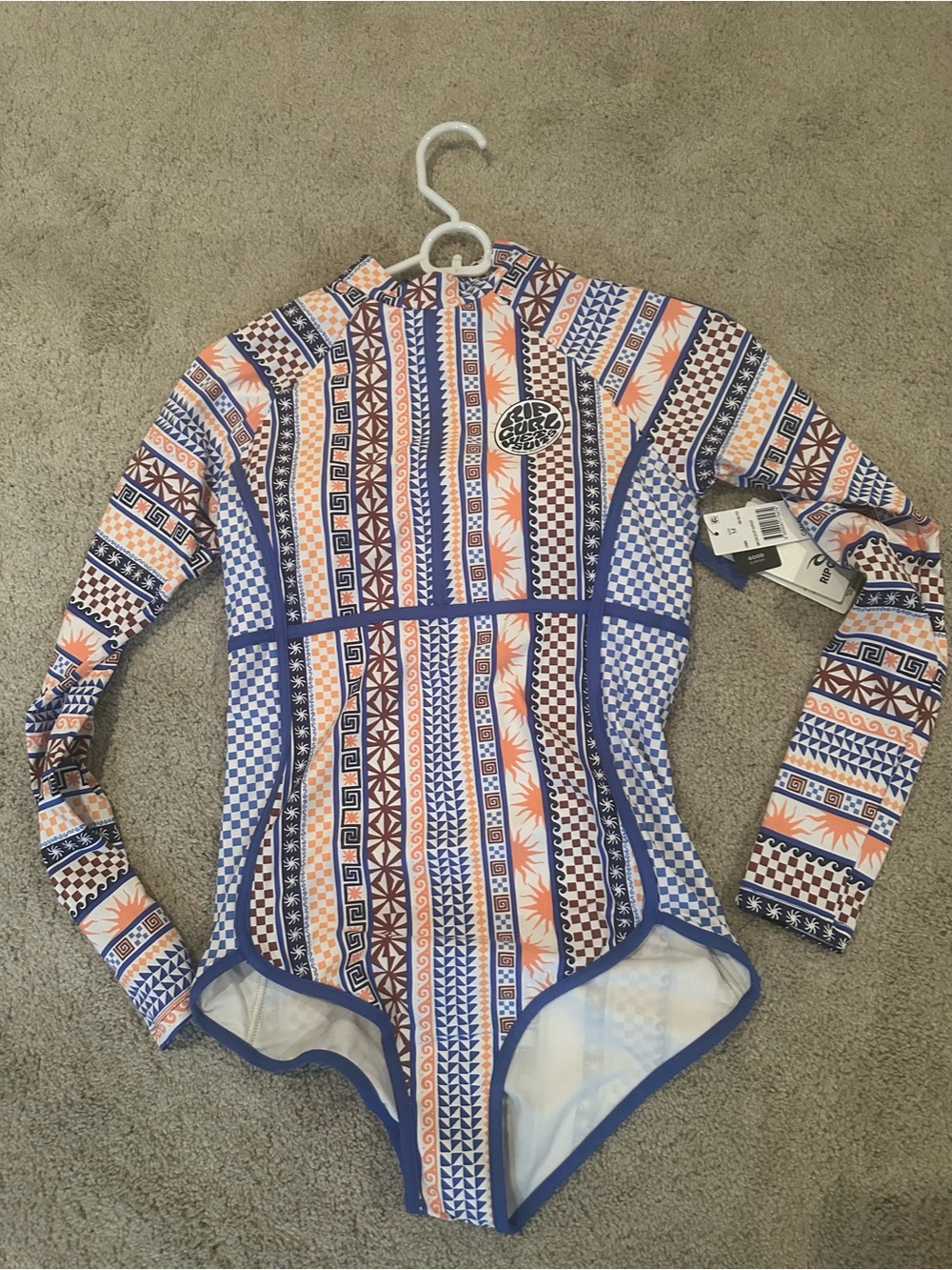 Rip Curl Blue and White Long-Sleeve One-Piece Swimsuit - Picture 7 of 8
